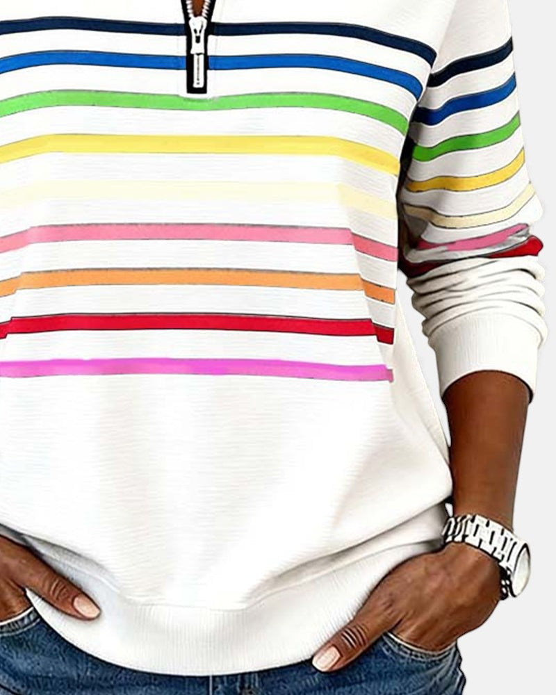 Ella™ | Sudadera de rayas con cuello de cremallera