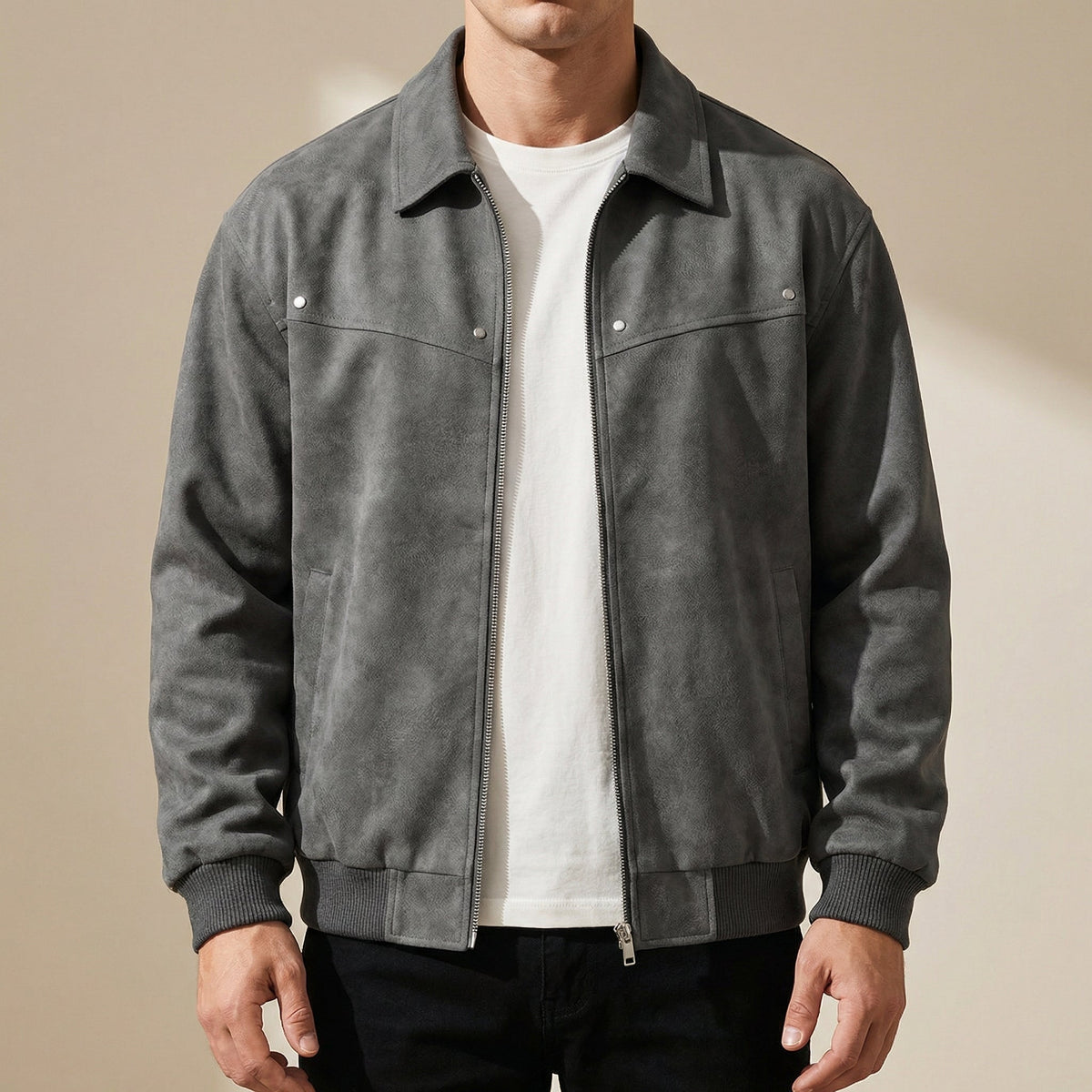 Robert™ | Cazadora bomber de piel con cuello solapa