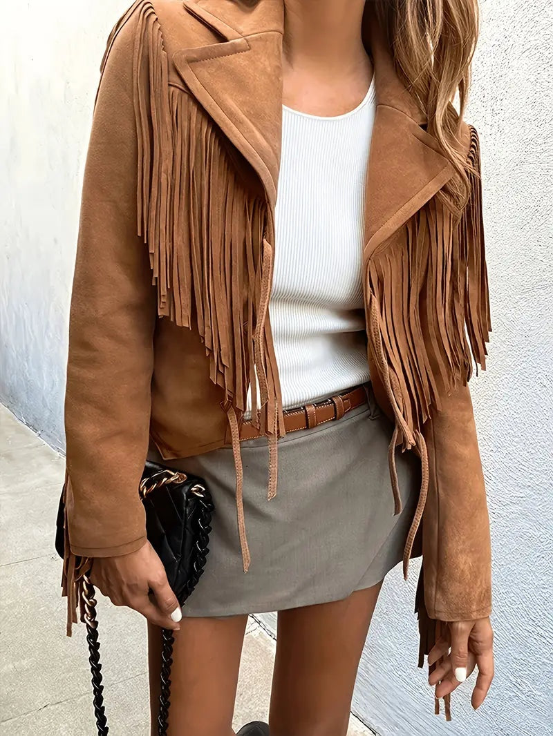Cora™ | Chaqueta corta de antelina con flecos estilo boho