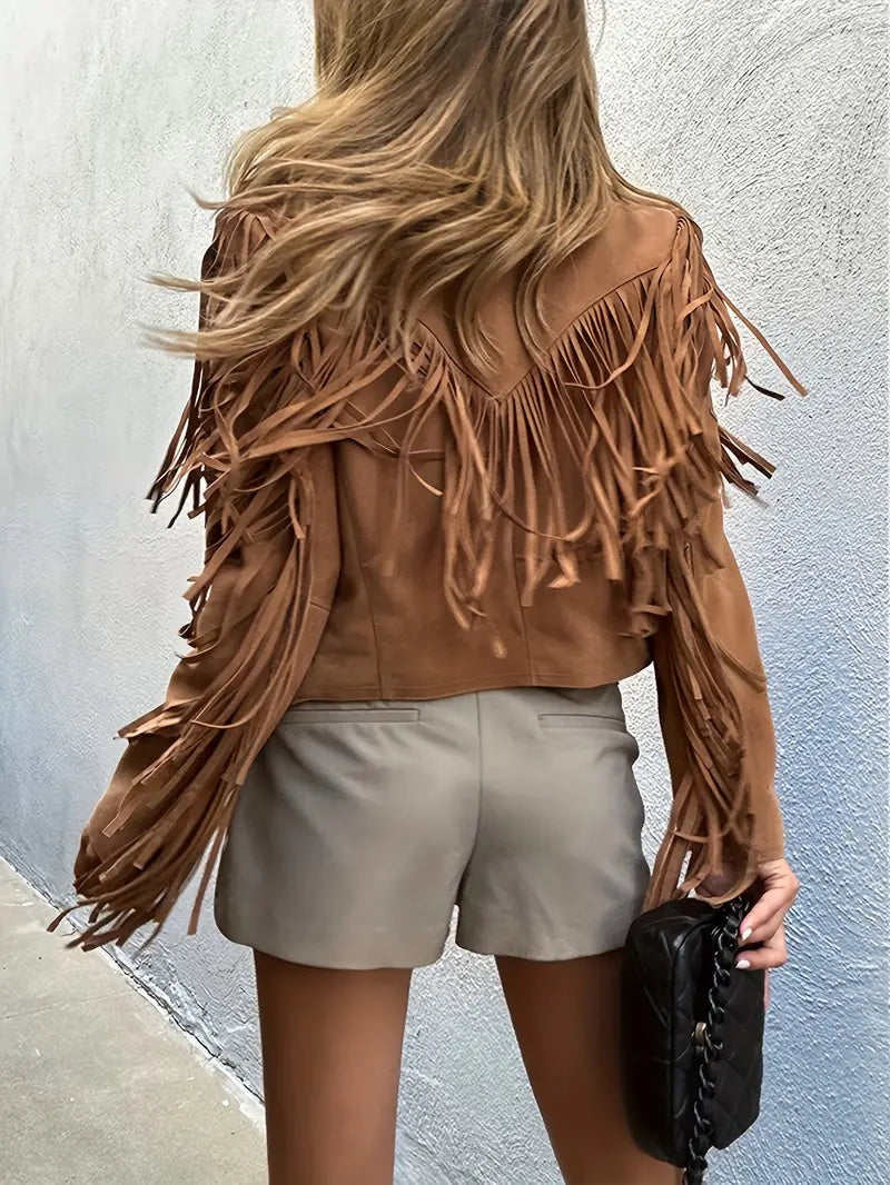 Cora™ | Chaqueta corta de antelina con flecos estilo boho