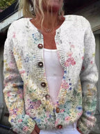 Layla™ | Chaqueta de punto floral con botones de madera