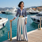 Julia™ | Conjunto de rayas: camisa y palazzo con cinturón