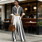 Julia™ | Conjunto de rayas: camisa y palazzo con cinturón