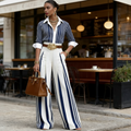 Julia™ | Conjunto de rayas: camisa y palazzo con cinturón
