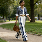 Julia™ | Conjunto de rayas: camisa y palazzo con cinturón