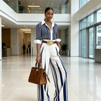Julia™ | Conjunto de rayas: camisa y palazzo con cinturón