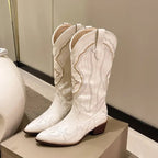 Adriana™ | Botas camperas altas bordadas con tacón cuadrado