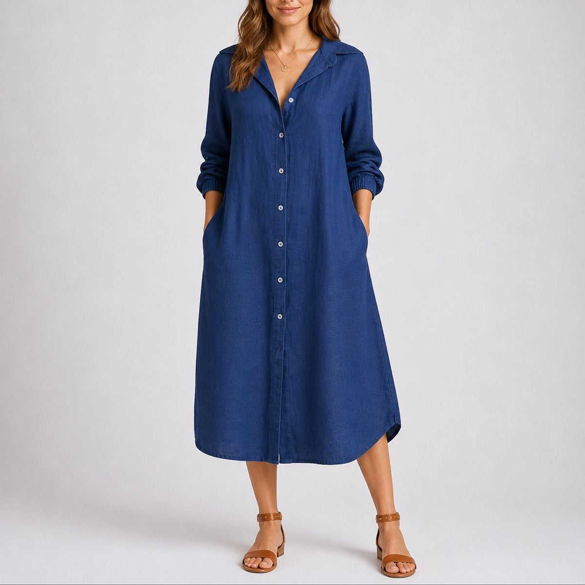 Sophia™ | Vestido camisero midi de manga larga para invitada
