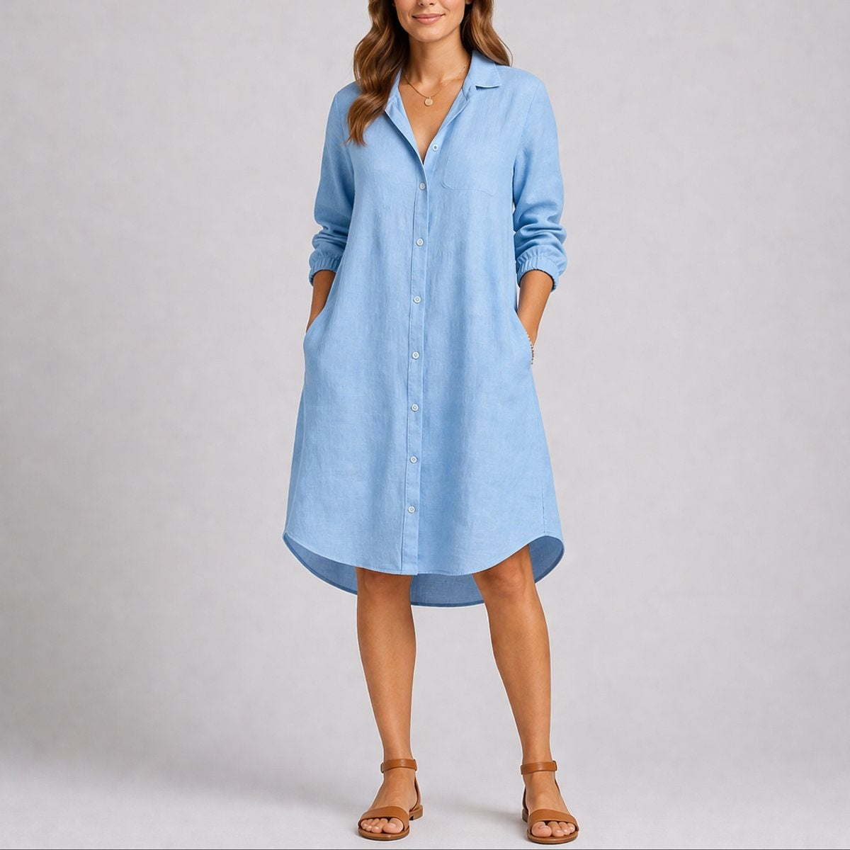 Sophia™ | Vestido camisero midi de manga larga para invitada