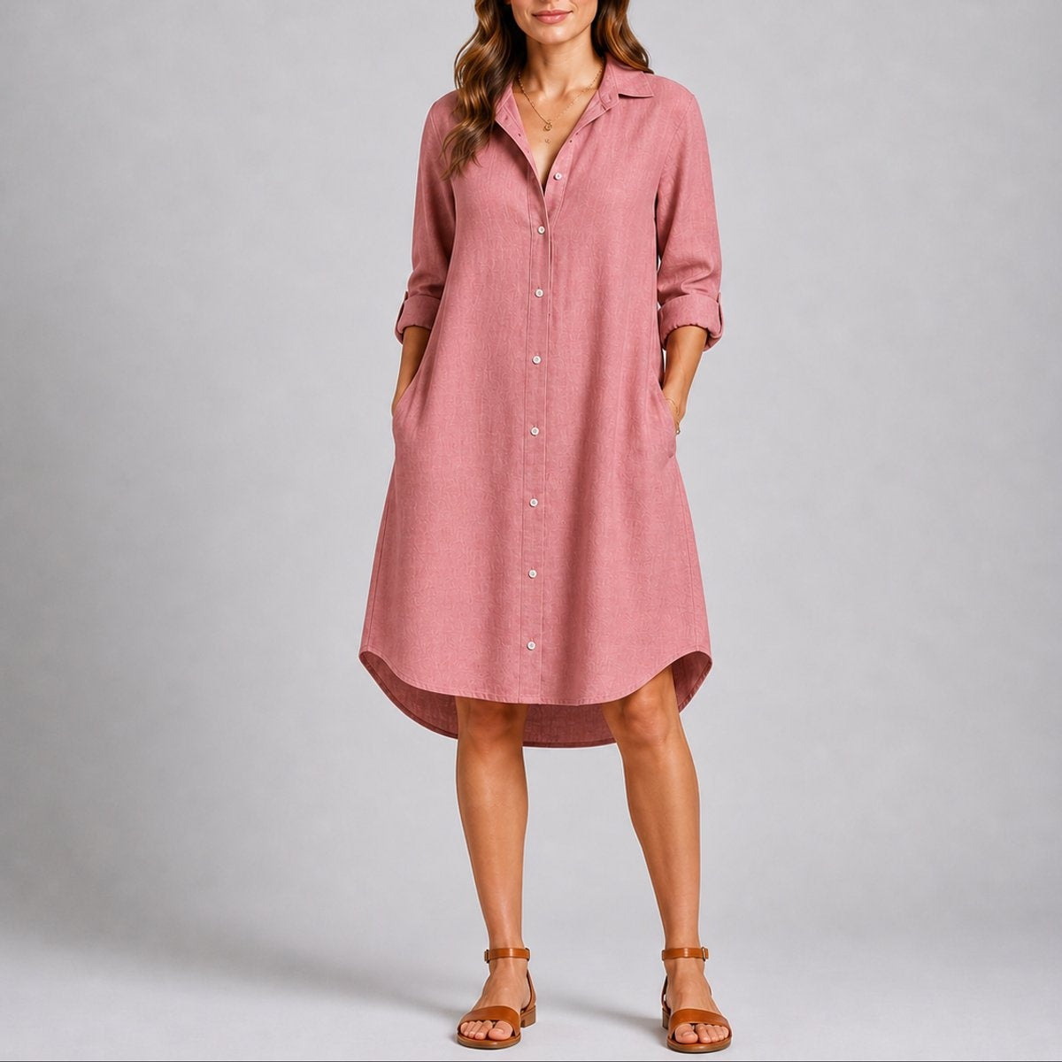 Sophia™ | Vestido camisero midi de manga larga para invitada