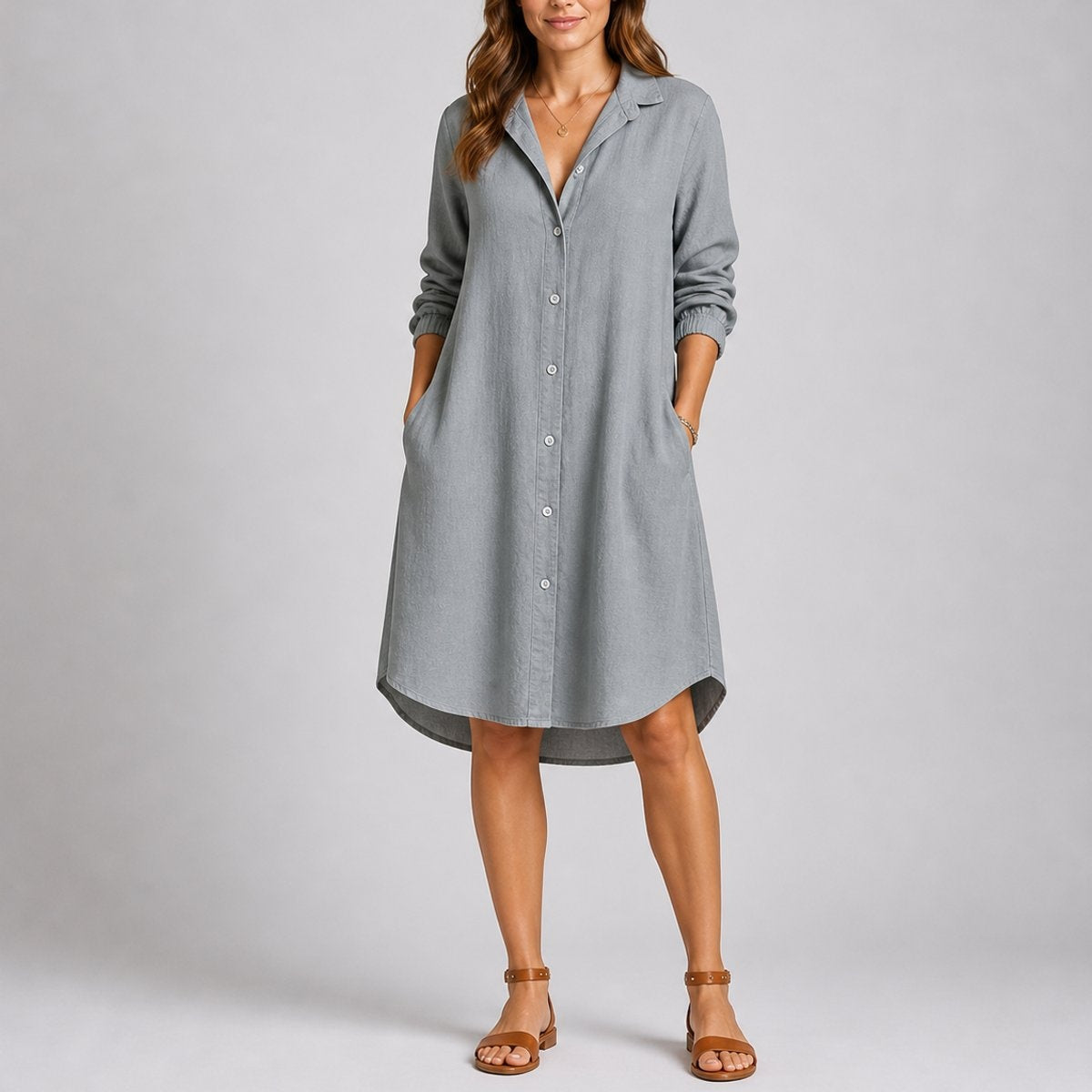 Sophia™ | Vestido camisero midi de manga larga para invitada