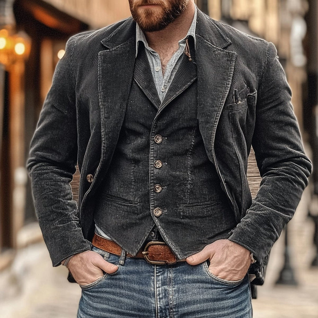 Bradley™ | Blazer de pana con chaleco a juego de estilo vintage