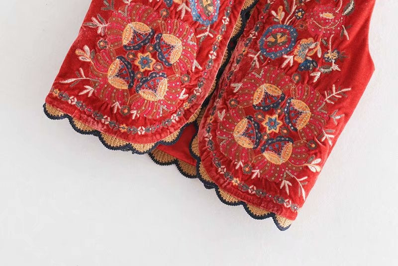 Abigail™ | Chaleco largo boho con estampado paisley y cuello de pico
