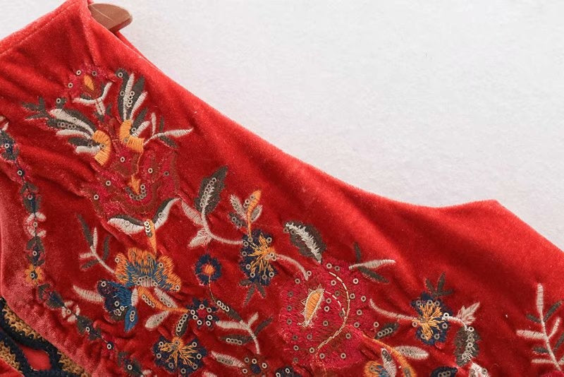 Abigail™ | Chaleco largo boho con estampado paisley y cuello de pico