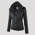 Emilia™ | Chaqueta motera de polipiel con capucha