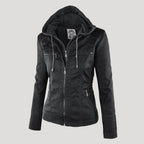 Emilia™ | Chaqueta motera de polipiel con capucha