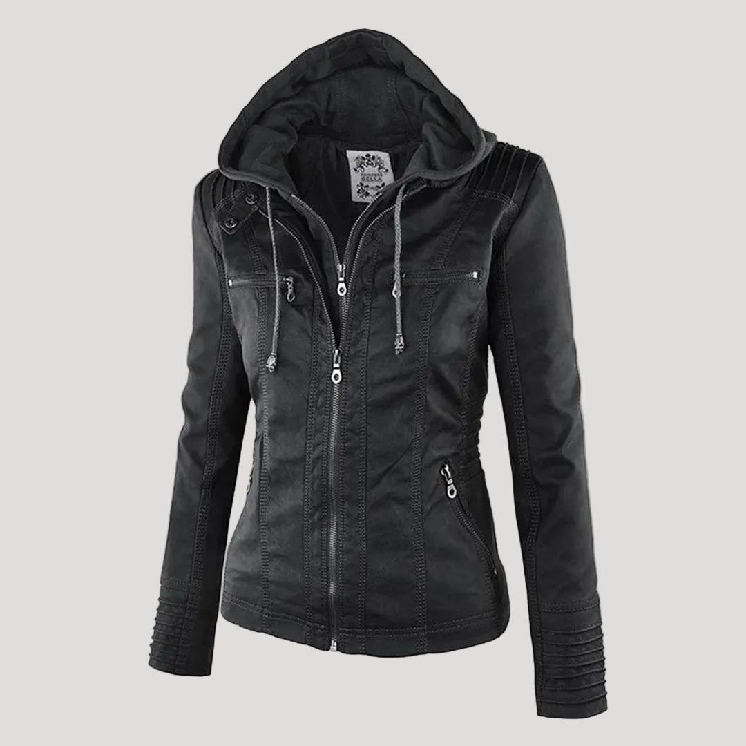 Emilia™ | Chaqueta motera de polipiel con capucha