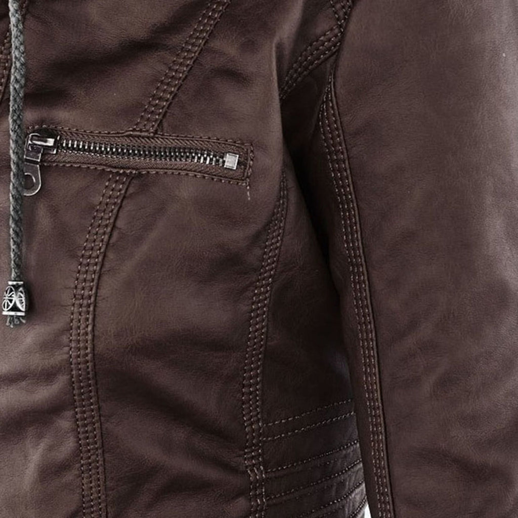 Emilia™ | Chaqueta motera de polipiel con capucha