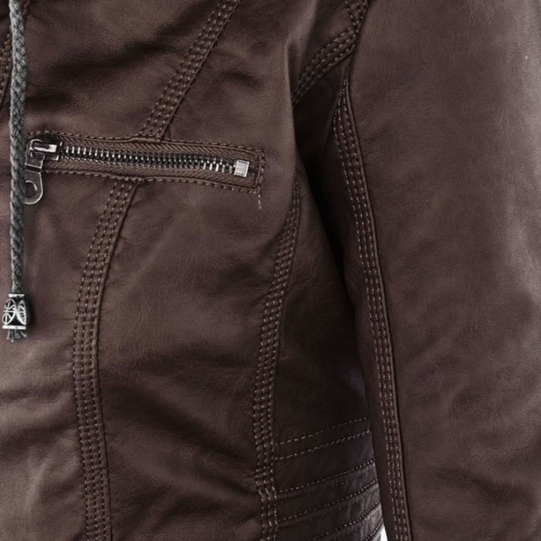 Emilia™ | Chaqueta motera de polipiel con capucha