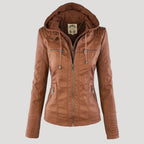 Emilia™ | Chaqueta motera de polipiel con capucha