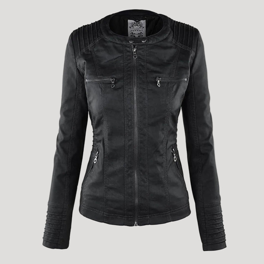 Emilia™ | Chaqueta motera de polipiel con capucha