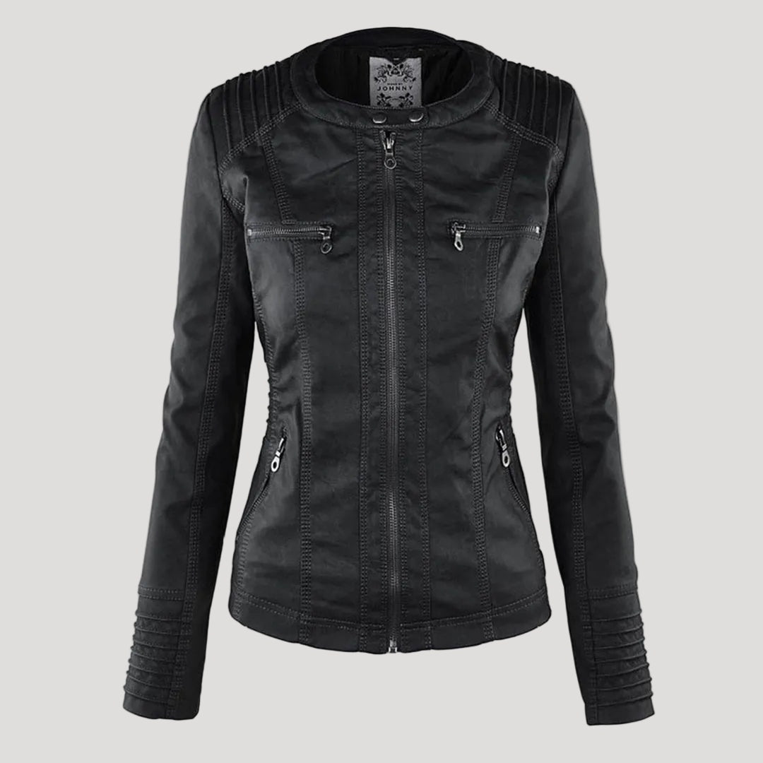 Emilia™ | Chaqueta motera de polipiel con capucha