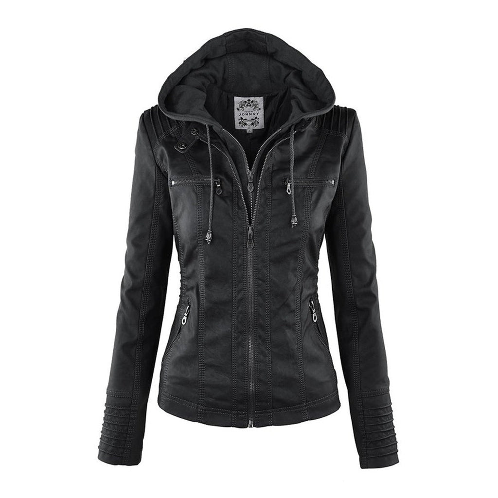 Emilia™ | Chaqueta motera de polipiel con capucha