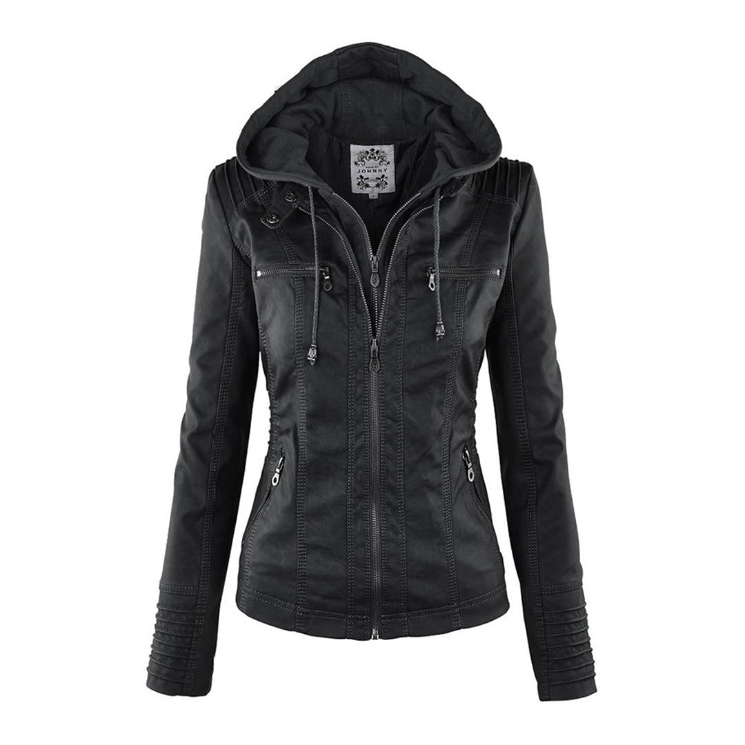 Emilia™ | Chaqueta motera de polipiel con capucha