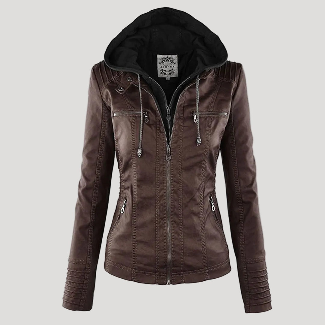 Emilia™ | Chaqueta motera de polipiel con capucha