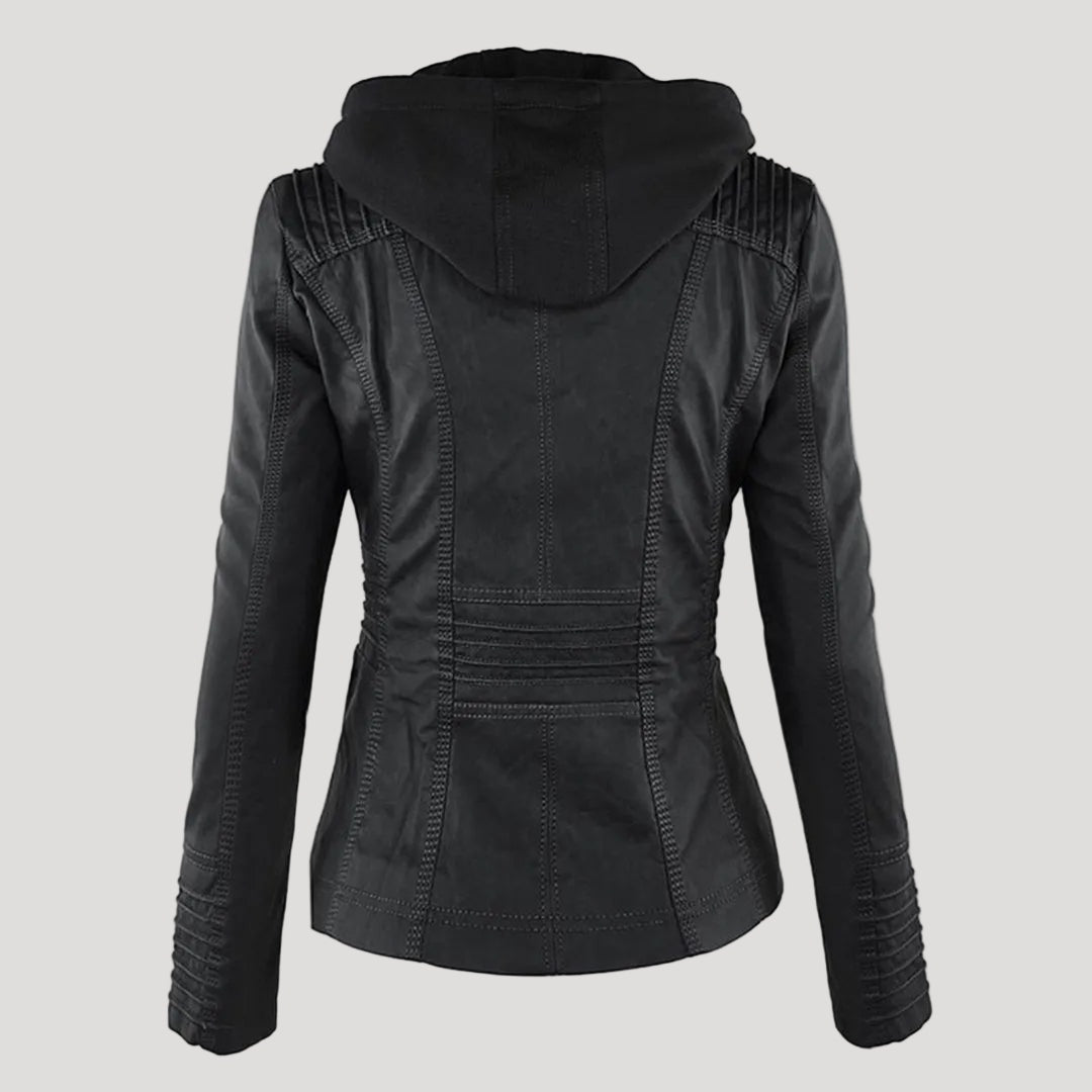 Emilia™ | Chaqueta motera de polipiel con capucha