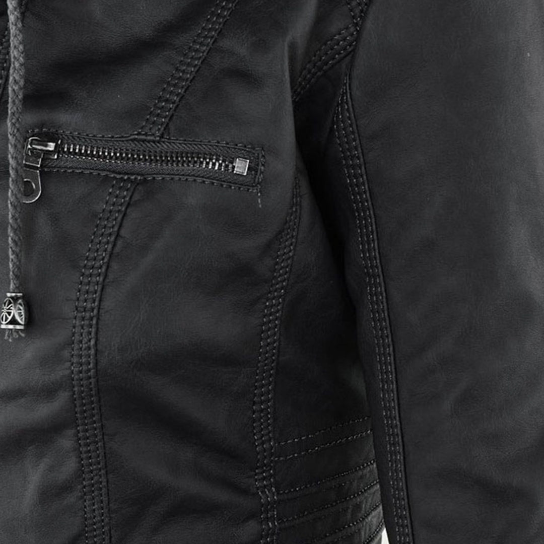Emilia™ | Chaqueta motera de polipiel con capucha