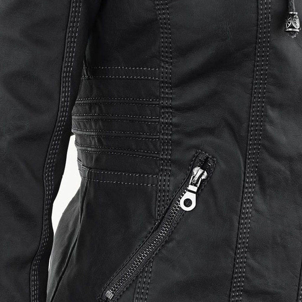 Emilia™ | Chaqueta motera de polipiel con capucha