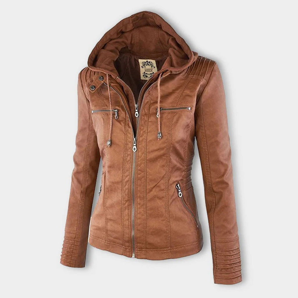 Emilia™ | Chaqueta motera de polipiel con capucha