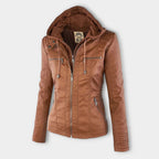 Emilia™ | Chaqueta motera de polipiel con capucha