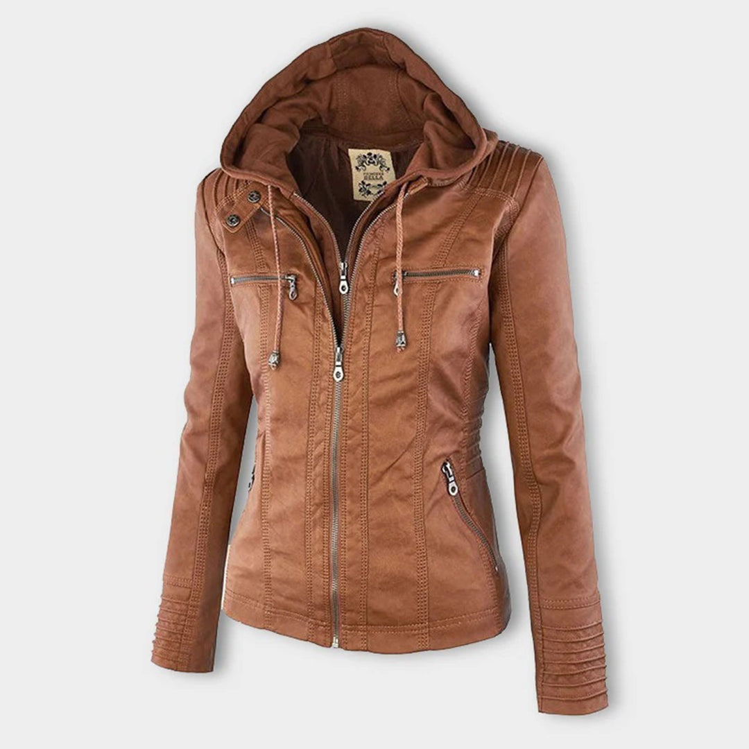 Emilia™ | Chaqueta motera de polipiel con capucha