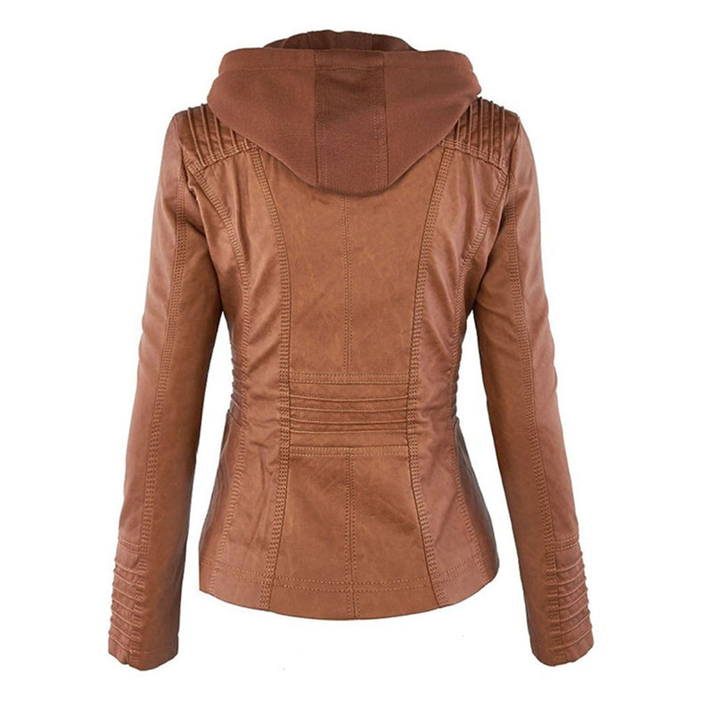 Emilia™ | Chaqueta motera de polipiel con capucha