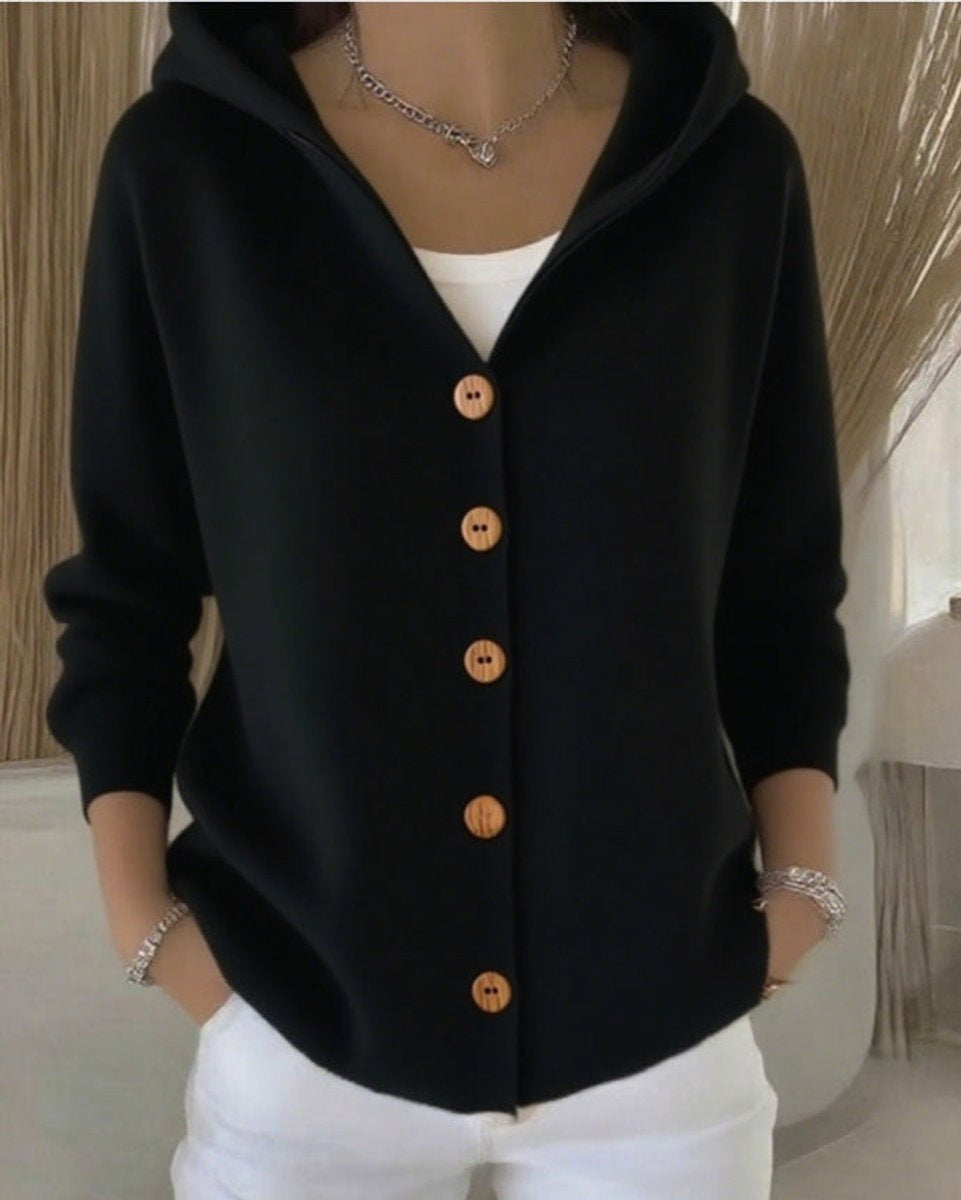 Claire™ | Jersey fino de punto con capucha y botonadura