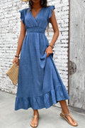 Madeline™ | Vestido largo con volantes, escote en V y cintura fruncida