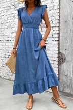 Madeline™ | Vestido largo con volantes, escote en V y cintura fruncida