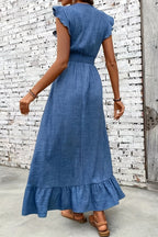 Madeline™ | Vestido largo con volantes, escote en V y cintura fruncida