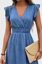 Madeline™ | Vestido largo con volantes, escote en V y cintura fruncida