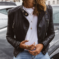 Catherine™ | Cazadora biker de piel con mangas acolchadas