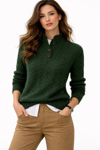 Bella™ | Jersey de ochos de mezcla de lana con cuello alto y botones
