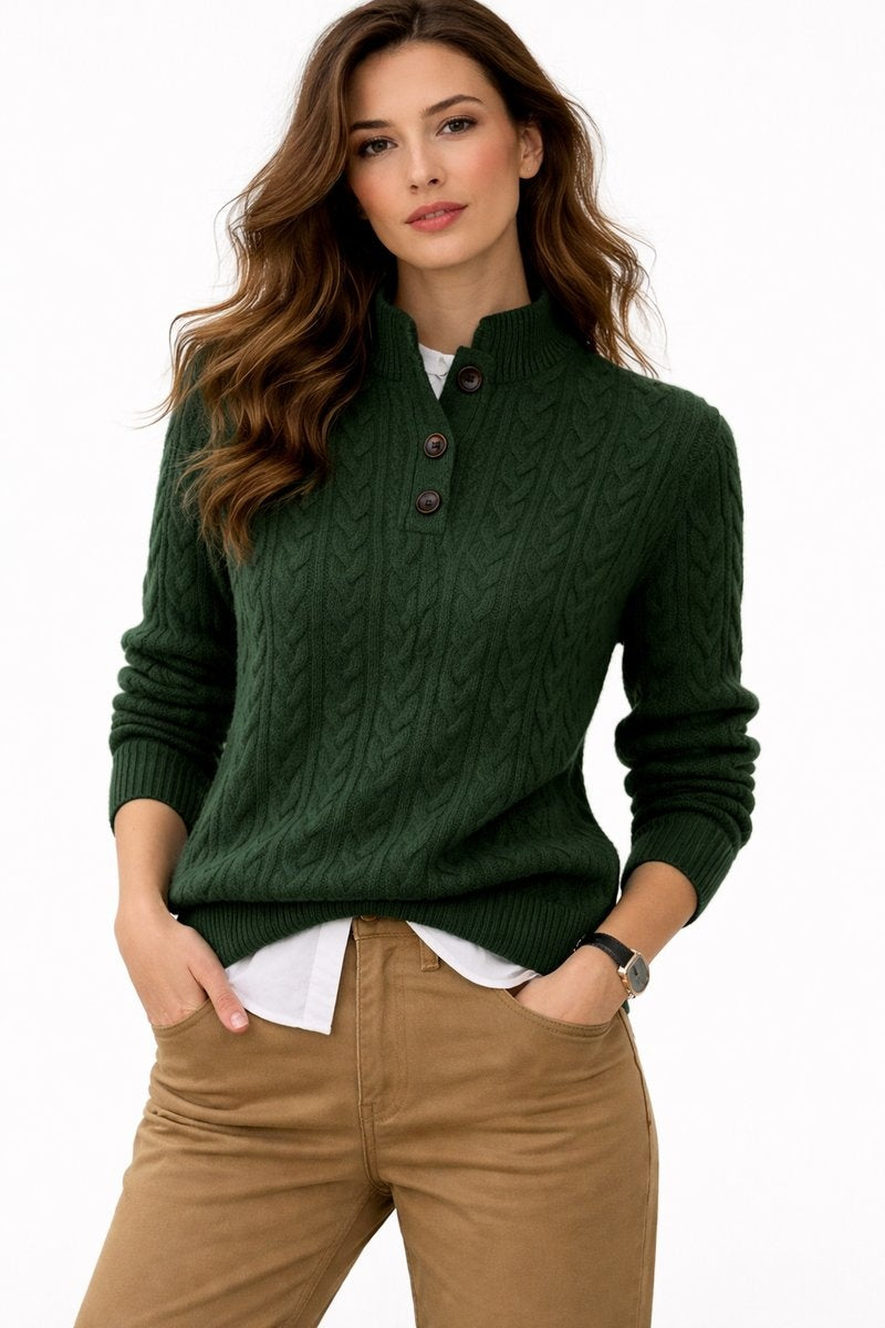 Bella™ | Jersey de ochos de mezcla de lana con cuello alto y botones