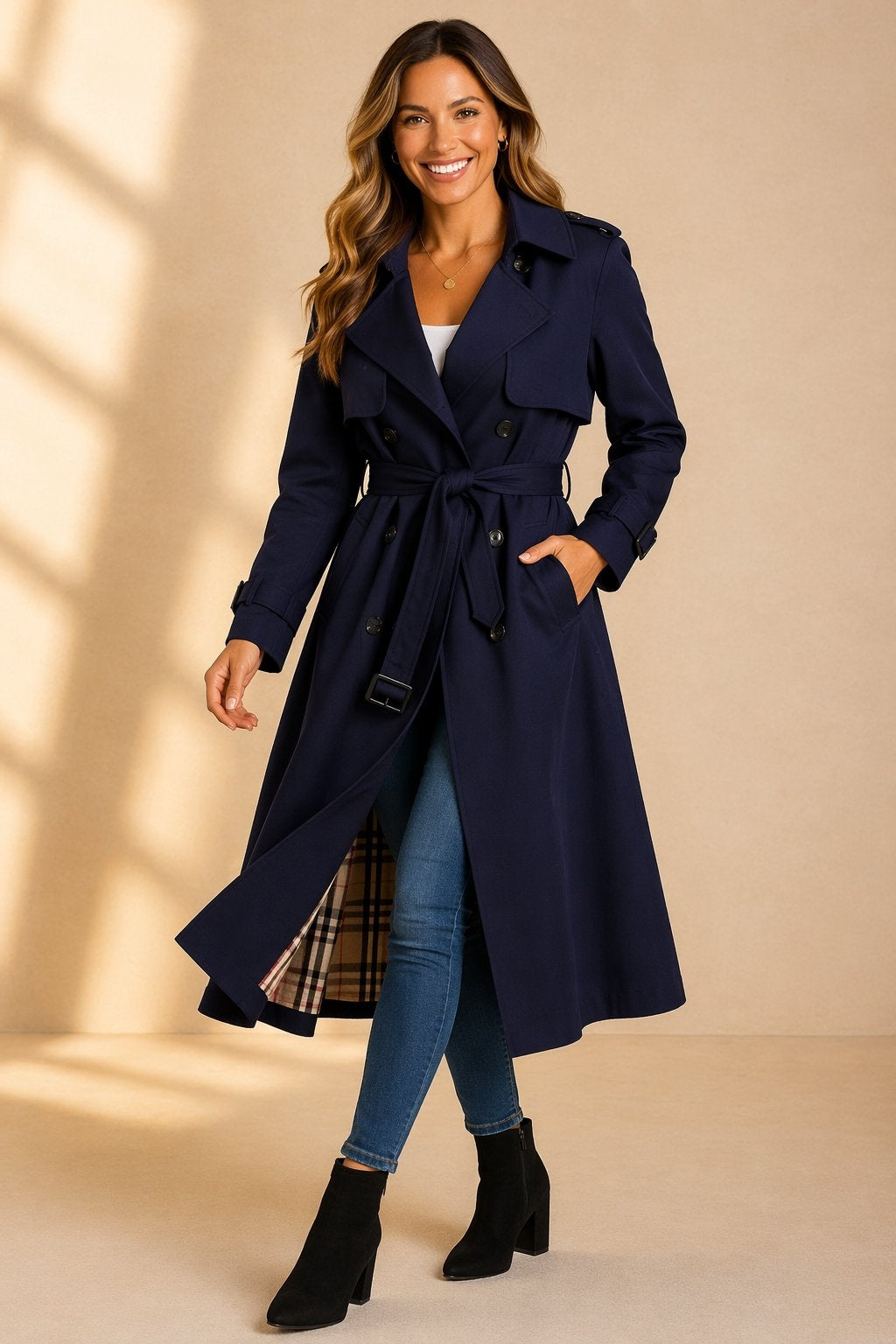 Riley™ | Gabardina larga cruzada con cinturón