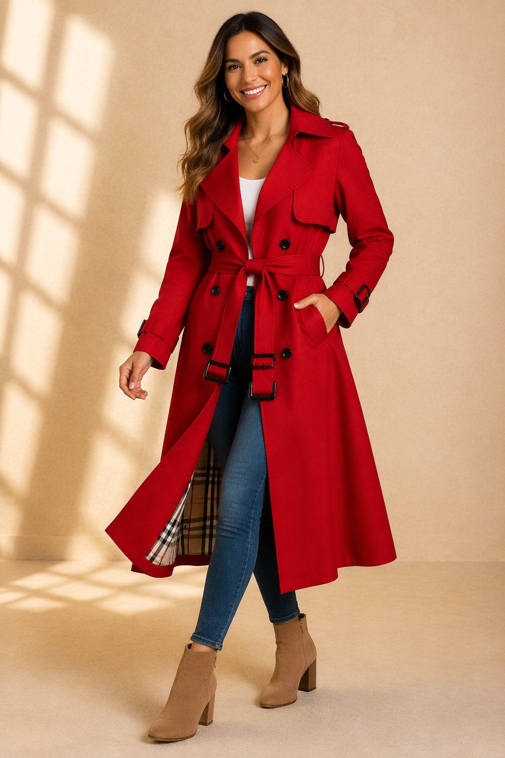 Riley™ | Gabardina larga cruzada con cinturón