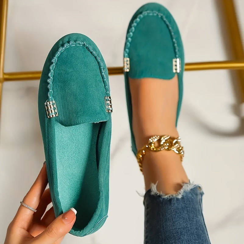 Julia™ | Mocasines planos de ante con detalle metálico
