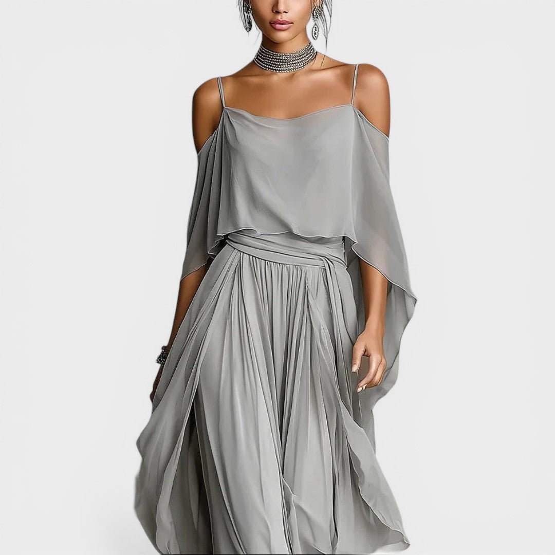 Margaret™ | Vestido largo de fiesta con hombros descubiertos y drapeado