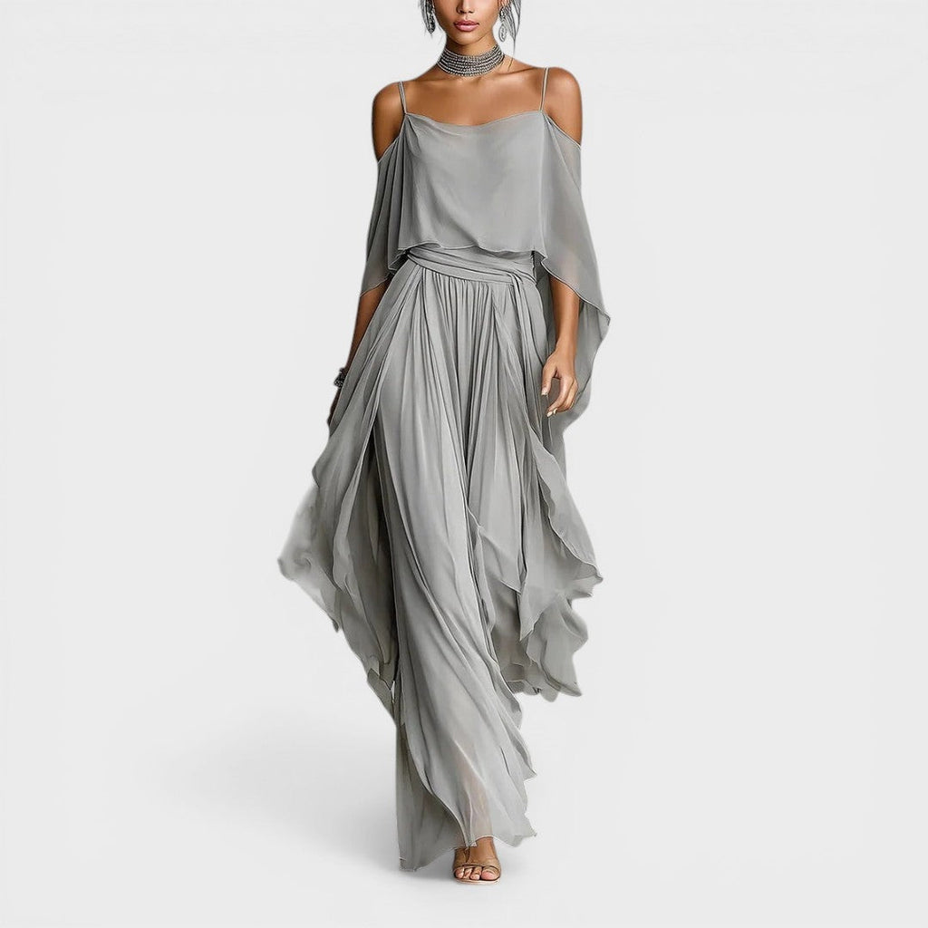 Margaret™ | Vestido largo de fiesta con hombros descubiertos y drapeado