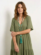 Alexandra™ | Vestido largo de fiesta con escote de pico y volantes